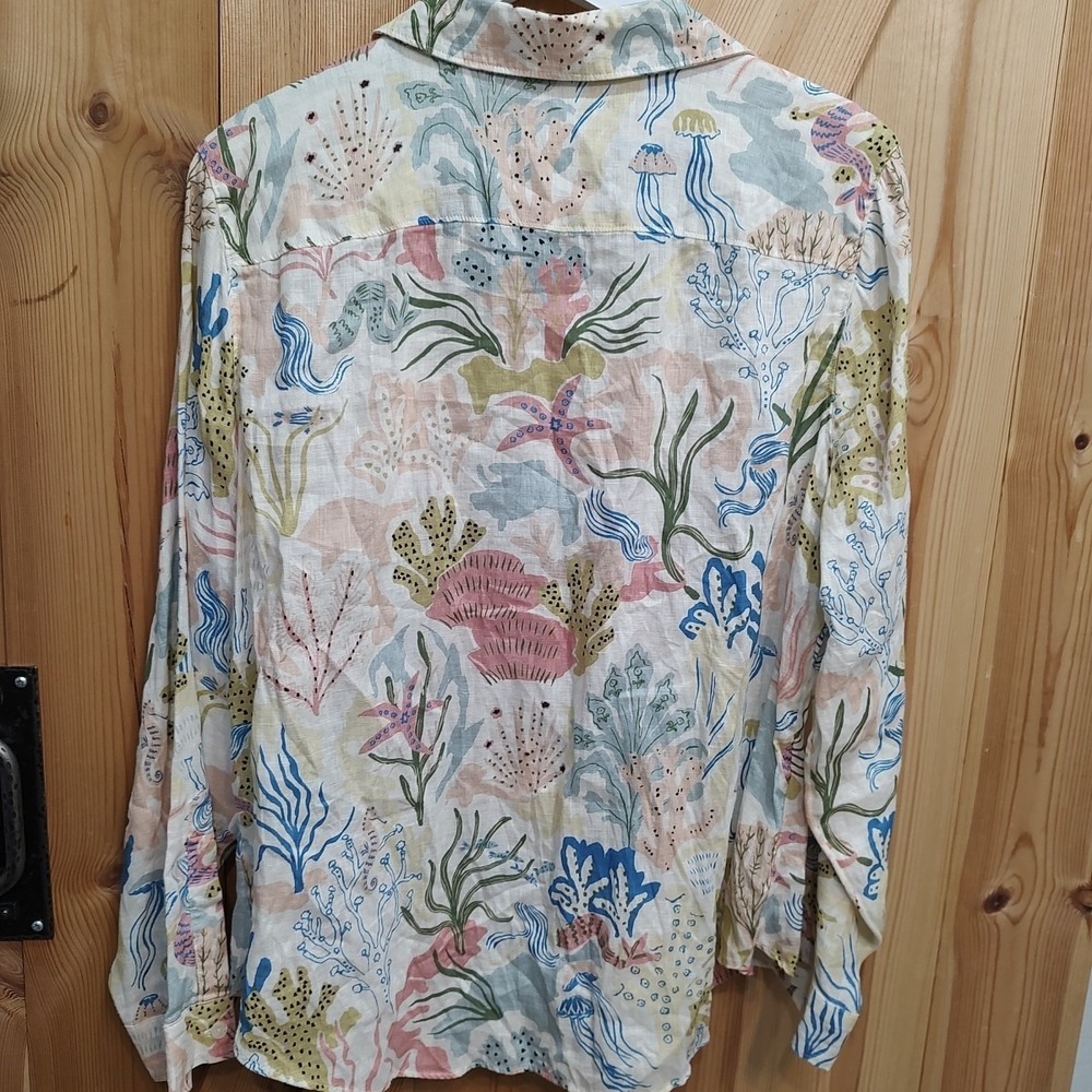 Spartina 449 Linen Tunic Top Button Up Shirt Women Size XL Long Sleeve Coastal - Picture 5 of 10